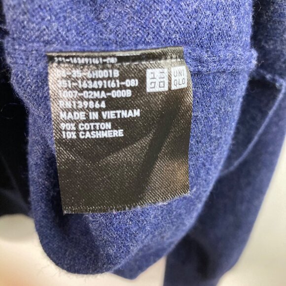 Mens Uni Qlo Cotton Cashmere V Neck Sweater Blue XL - Picture 7 of 8